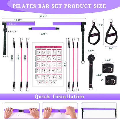 Bbtops Pilates Bar Kit with Resistance Bands,Pilates Bar with Stackable Bands Workout Equipment for Legs,Hip,Waist and Arm,Exercise Fitness Equipment for Women & Men