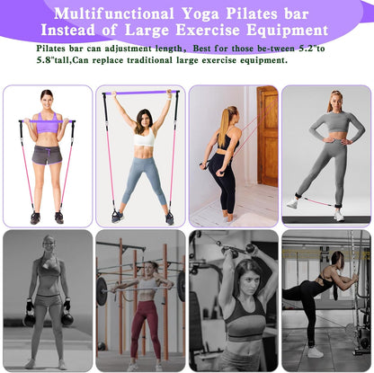 Bbtops Pilates Bar Kit with Resistance Bands,Pilates Bar with Stackable Bands Workout Equipment for Legs,Hip,Waist and Arm,Exercise Fitness Equipment for Women & Men