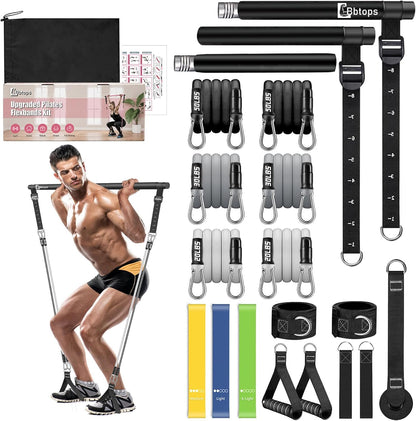 Bbtops Pilates Bar Kit with Resistance Bands,Pilates Bar with Stackable Bands Workout Equipment for Legs,Hip,Waist and Arm,Exercise Fitness Equipment for Women & Men