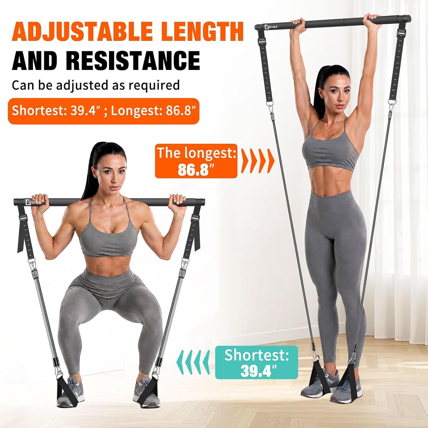 Bbtops Pilates Bar Kit with Resistance Bands,Pilates Bar with Stackable Bands Workout Equipment for Legs,Hip,Waist and Arm,Exercise Fitness Equipment for Women & Men