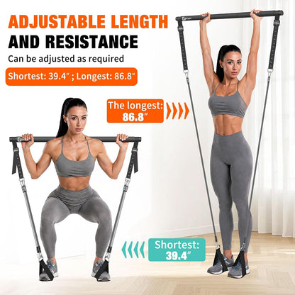 Bbtops Pilates Bar Kit with Resistance Bands,Pilates Bar with Stackable Bands Workout Equipment for Legs,Hip,Waist and Arm,Exercise Fitness Equipment for Women & Men