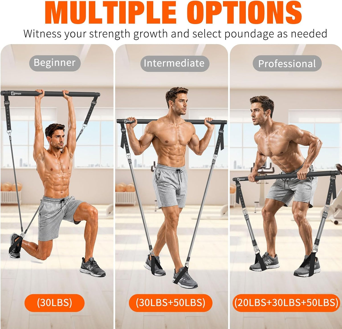 Bbtops Pilates Bar Kit with Resistance Bands,Pilates Bar with Stackable Bands Workout Equipment for Legs,Hip,Waist and Arm,Exercise Fitness Equipment for Women & Men