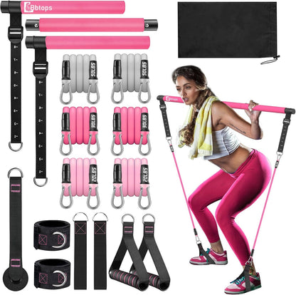 Bbtops Pilates Bar Kit with Resistance Bands,Pilates Bar with Stackable Bands Workout Equipment for Legs,Hip,Waist and Arm,Exercise Fitness Equipment for Women & Men