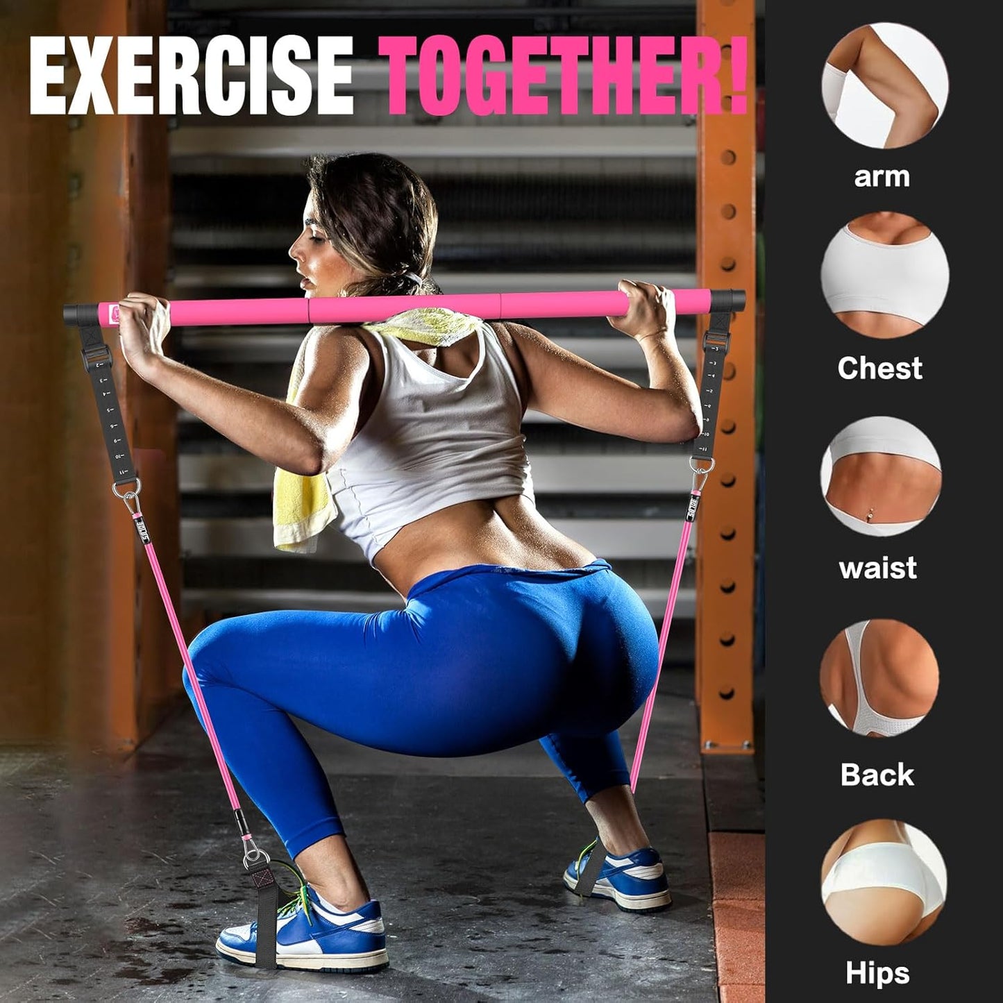 Bbtops Pilates Bar Kit with Resistance Bands,Pilates Bar with Stackable Bands Workout Equipment for Legs,Hip,Waist and Arm,Exercise Fitness Equipment for Women & Men