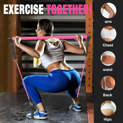 Bbtops Pilates Bar Kit with Resistance Bands,Pilates Bar with Stackable Bands Workout Equipment for Legs,Hip,Waist and Arm,Exercise Fitness Equipment for Women & Men