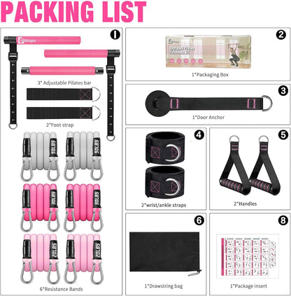 Bbtops Pilates Bar Kit with Resistance Bands,Pilates Bar with Stackable Bands Workout Equipment for Legs,Hip,Waist and Arm,Exercise Fitness Equipment for Women & Men