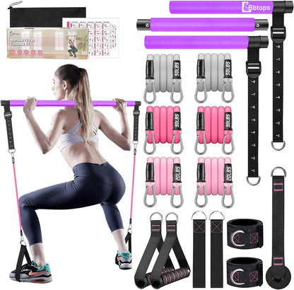Bbtops Pilates Bar Kit with Resistance Bands,Pilates Bar with Stackable Bands Workout Equipment for Legs,Hip,Waist and Arm,Exercise Fitness Equipment for Women & Men
