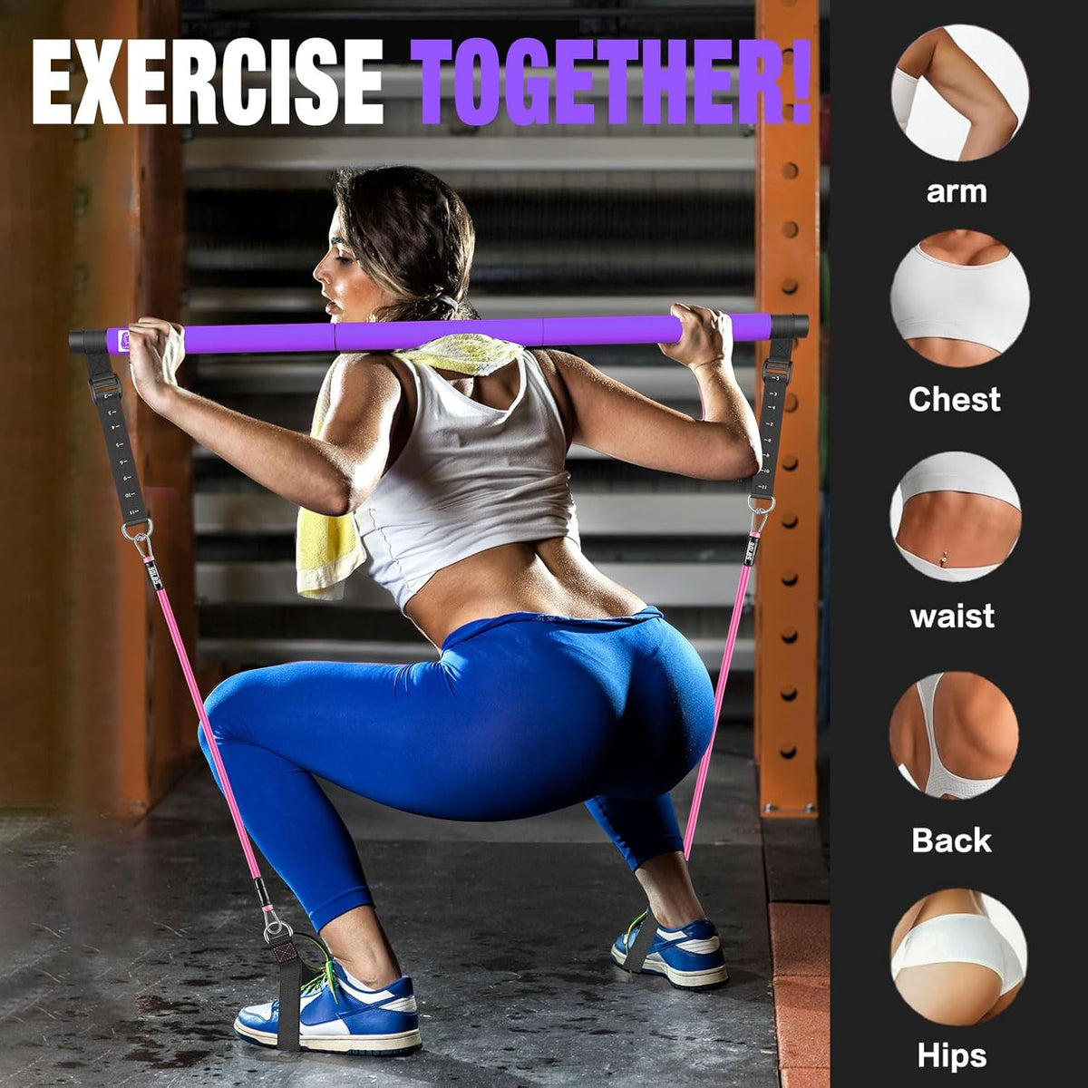 Bbtops Pilates Bar Kit with Resistance Bands,Pilates Bar with Stackable Bands Workout Equipment for Legs,Hip,Waist and Arm,Exercise Fitness Equipment for Women & Men