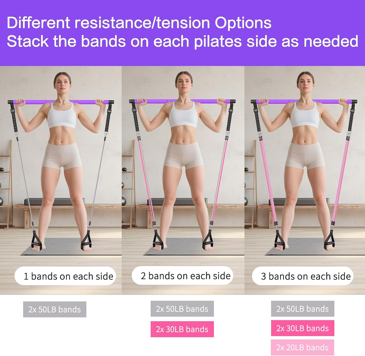 Bbtops Pilates Bar Kit with Resistance Bands,Pilates Bar with Stackable Bands Workout Equipment for Legs,Hip,Waist and Arm,Exercise Fitness Equipment for Women & Men