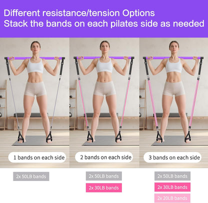 Bbtops Pilates Bar Kit with Resistance Bands,Pilates Bar with Stackable Bands Workout Equipment for Legs,Hip,Waist and Arm,Exercise Fitness Equipment for Women & Men