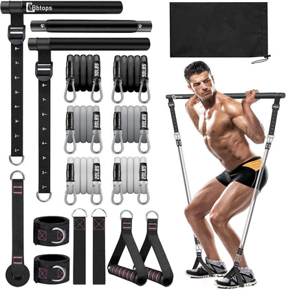 Bbtops Pilates Bar Kit with Resistance Bands,Pilates Bar with Stackable Bands Workout Equipment for Legs,Hip,Waist and Arm,Exercise Fitness Equipment for Women & Men