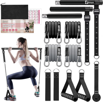 Bbtops Pilates Bar Kit with Resistance Bands,Pilates Bar with Stackable Bands Workout Equipment for Legs,Hip,Waist and Arm,Exercise Fitness Equipment for Women & Men
