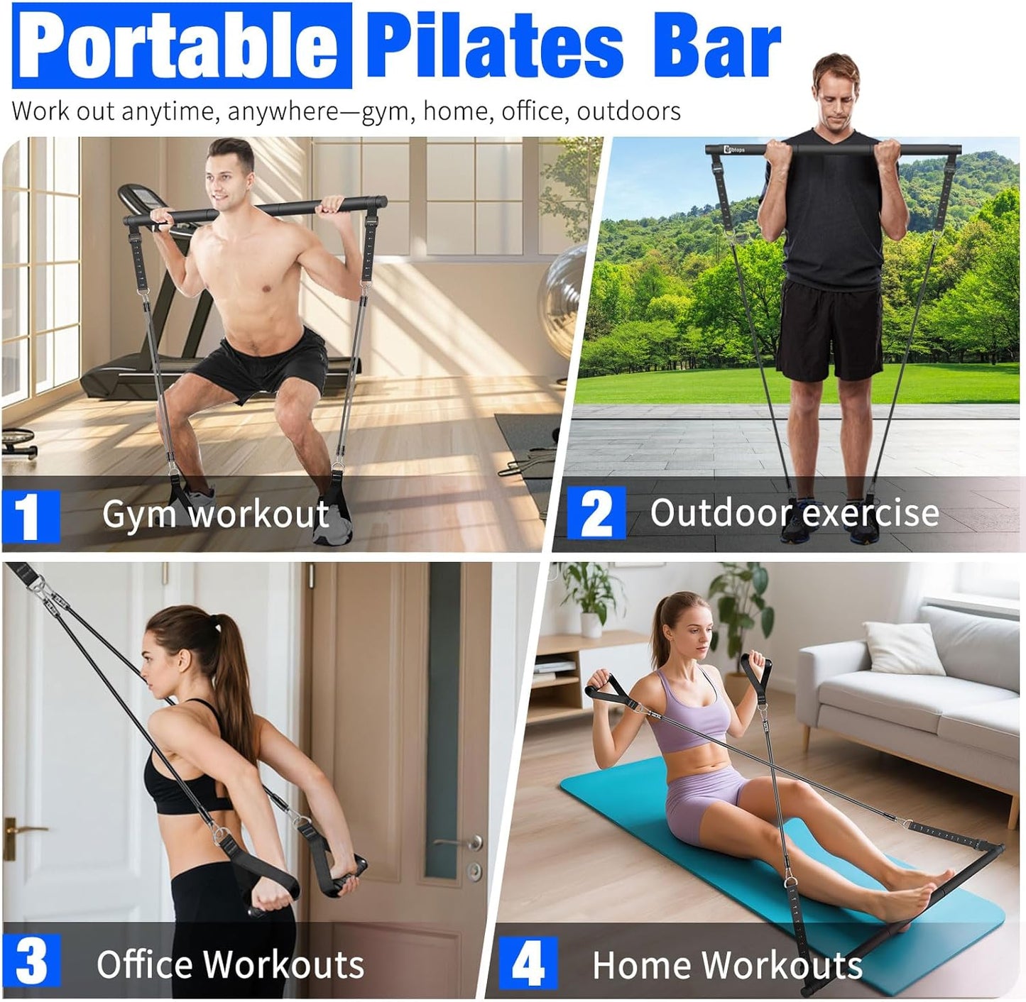 Bbtops Pilates Bar Kit with Resistance Bands,Pilates Bar with Stackable Bands Workout Equipment for Legs,Hip,Waist and Arm,Exercise Fitness Equipment for Women & Men