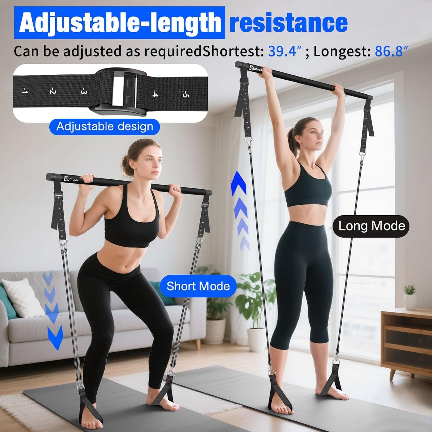 Bbtops Pilates Bar Kit with Resistance Bands,Pilates Bar with Stackable Bands Workout Equipment for Legs,Hip,Waist and Arm,Exercise Fitness Equipment for Women & Men