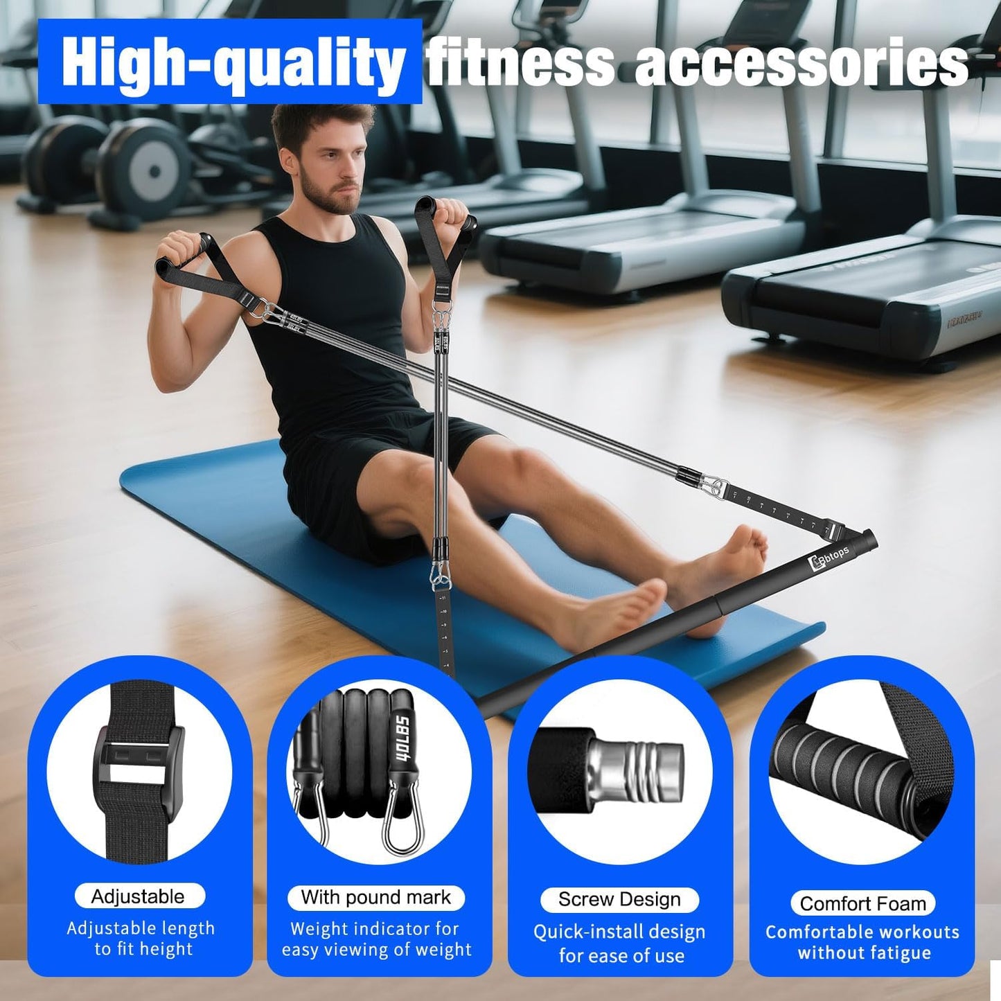 Bbtops Pilates Bar Kit with Resistance Bands,Pilates Bar with Stackable Bands Workout Equipment for Legs,Hip,Waist and Arm,Exercise Fitness Equipment for Women & Men