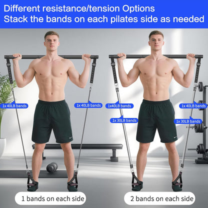 Bbtops Pilates Bar Kit with Resistance Bands,Pilates Bar with Stackable Bands Workout Equipment for Legs,Hip,Waist and Arm,Exercise Fitness Equipment for Women & Men