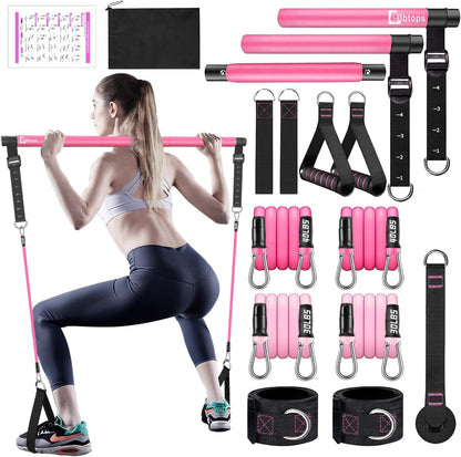 Bbtops Pilates Bar Kit with Resistance Bands,Pilates Bar with Stackable Bands Workout Equipment for Legs,Hip,Waist and Arm,Exercise Fitness Equipment for Women & Men