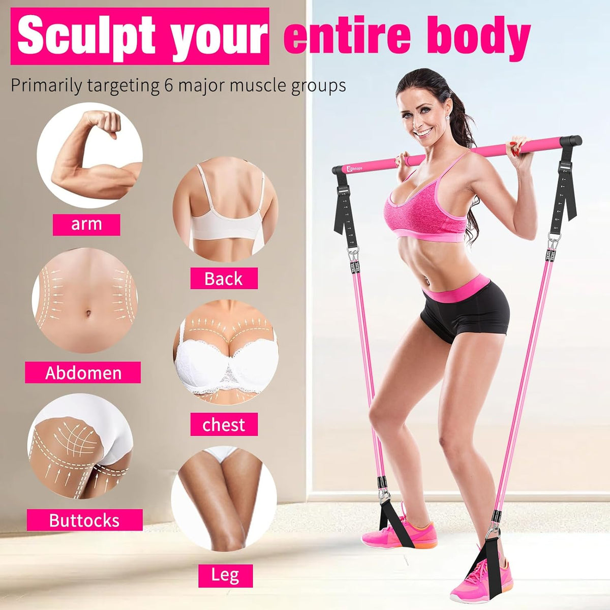 Bbtops Pilates Bar Kit with Resistance Bands,Pilates Bar with Stackable Bands Workout Equipment for Legs,Hip,Waist and Arm,Exercise Fitness Equipment for Women & Men