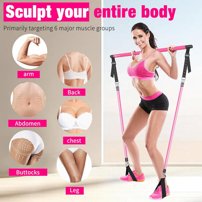 Bbtops Pilates Bar Kit with Resistance Bands,Pilates Bar with Stackable Bands Workout Equipment for Legs,Hip,Waist and Arm,Exercise Fitness Equipment for Women & Men