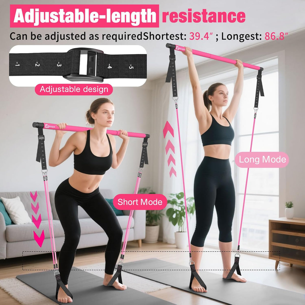 Bbtops Pilates Bar Kit with Resistance Bands,Pilates Bar with Stackable Bands Workout Equipment for Legs,Hip,Waist and Arm,Exercise Fitness Equipment for Women & Men