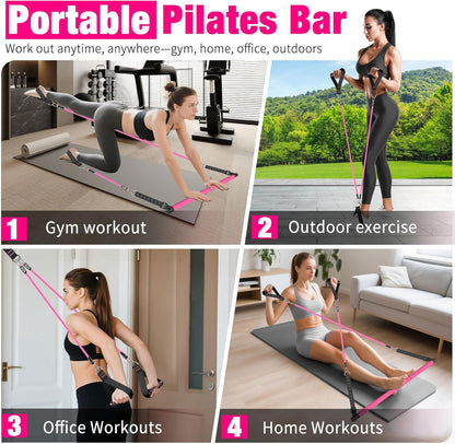 Bbtops Pilates Bar Kit with Resistance Bands,Pilates Bar with Stackable Bands Workout Equipment for Legs,Hip,Waist and Arm,Exercise Fitness Equipment for Women & Men