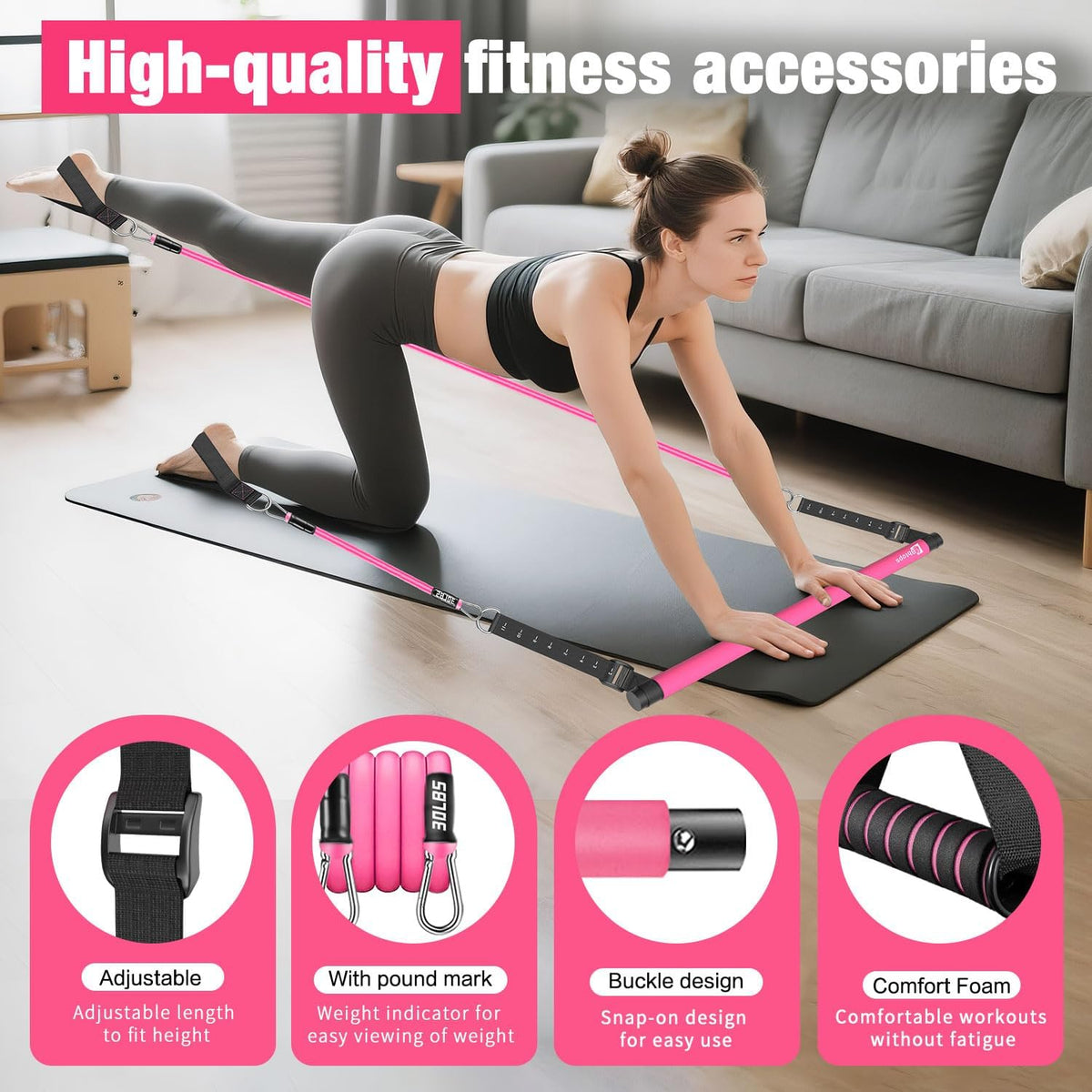 Bbtops Pilates Bar Kit with Resistance Bands,Pilates Bar with Stackable Bands Workout Equipment for Legs,Hip,Waist and Arm,Exercise Fitness Equipment for Women & Men