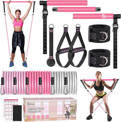 Bbtops Pilates Bar Kit with Resistance Bands,Pilates Bar with Stackable Bands Workout Equipment for Legs,Hip,Waist and Arm,Exercise Fitness Equipment for Women & Men