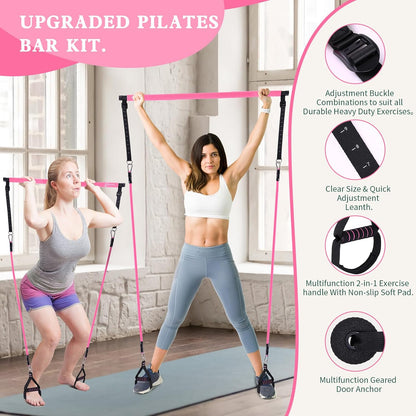 Bbtops Pilates Bar Kit with Resistance Bands,Pilates Bar with Stackable Bands Workout Equipment for Legs,Hip,Waist and Arm,Exercise Fitness Equipment for Women & Men