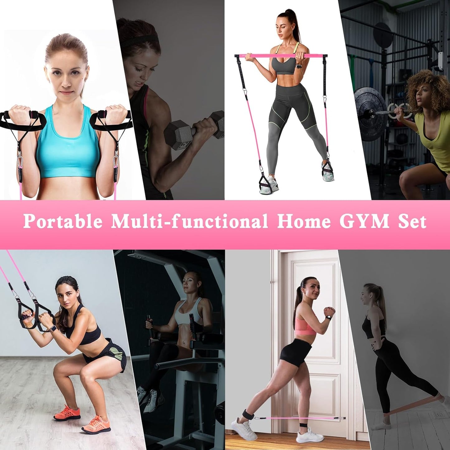 Bbtops Pilates Bar Kit with Resistance Bands,Pilates Bar with Stackable Bands Workout Equipment for Legs,Hip,Waist and Arm,Exercise Fitness Equipment for Women & Men