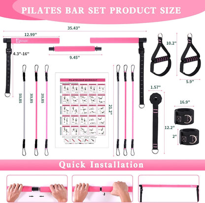 Bbtops Pilates Bar Kit with Resistance Bands,Pilates Bar with Stackable Bands Workout Equipment for Legs,Hip,Waist and Arm,Exercise Fitness Equipment for Women & Men