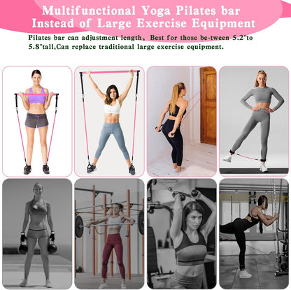 Bbtops Pilates Bar Kit with Resistance Bands,Pilates Bar with Stackable Bands Workout Equipment for Legs,Hip,Waist and Arm,Exercise Fitness Equipment for Women & Men