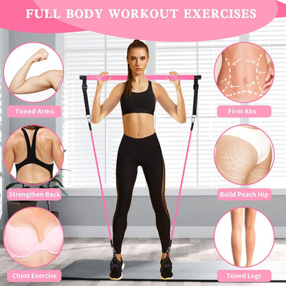 Bbtops Pilates Bar Kit with Resistance Bands,Pilates Bar with Stackable Bands Workout Equipment for Legs,Hip,Waist and Arm,Exercise Fitness Equipment for Women & Men