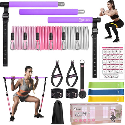 Bbtops Pilates Bar Kit with Resistance Bands,Pilates Bar with Stackable Bands Workout Equipment for Legs,Hip,Waist and Arm,Exercise Fitness Equipment for Women & Men