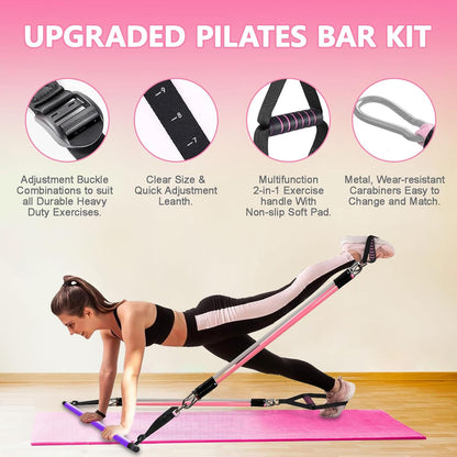 Bbtops Pilates Bar Kit with Resistance Bands,Pilates Bar with Stackable Bands Workout Equipment for Legs,Hip,Waist and Arm,Exercise Fitness Equipment for Women & Men