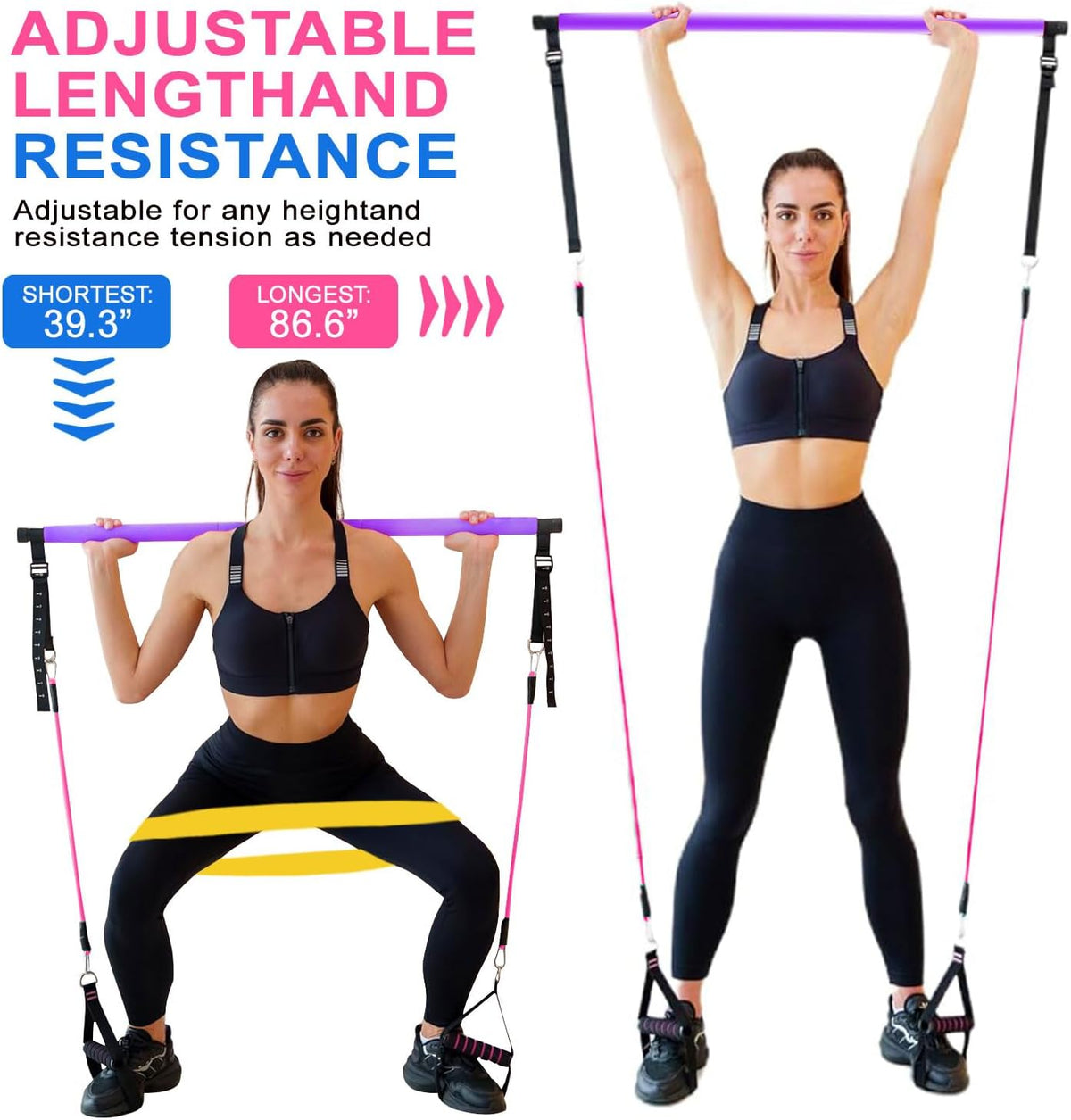Bbtops Pilates Bar Kit with Resistance Bands,Pilates Bar with Stackable Bands Workout Equipment for Legs,Hip,Waist and Arm,Exercise Fitness Equipment for Women & Men
