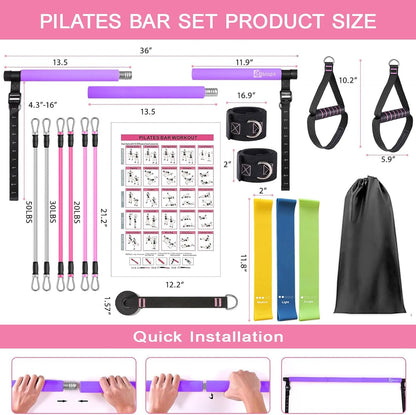 Bbtops Pilates Bar Kit with Resistance Bands,Pilates Bar with Stackable Bands Workout Equipment for Legs,Hip,Waist and Arm,Exercise Fitness Equipment for Women & Men