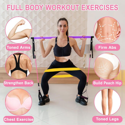 Bbtops Pilates Bar Kit with Resistance Bands,Pilates Bar with Stackable Bands Workout Equipment for Legs,Hip,Waist and Arm,Exercise Fitness Equipment for Women & Men