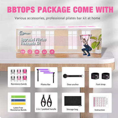 Bbtops Pilates Bar Kit with Resistance Bands,Pilates Bar with Stackable Bands Workout Equipment for Legs,Hip,Waist and Arm,Exercise Fitness Equipment for Women & Men
