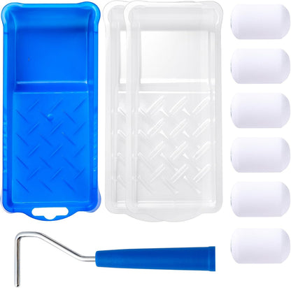 4 Inch Foam Paint Roller Kit, 8 Pack - Mini Roller Set with 4” Small Roller Covers, Frame, Tray & Liner for Smooth Painting on Walls, Trim, Furniture, Home DIY Projects