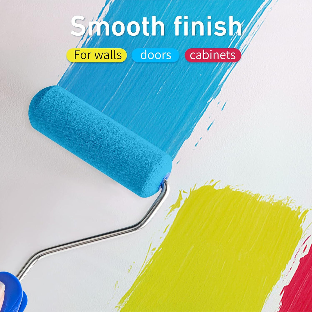 4 Inch Foam Paint Roller Kit, 8 Pack - Mini Roller Set with 4” Small Roller Covers, Frame, Tray & Liner for Smooth Painting on Walls, Trim, Furniture, Home DIY Projects
