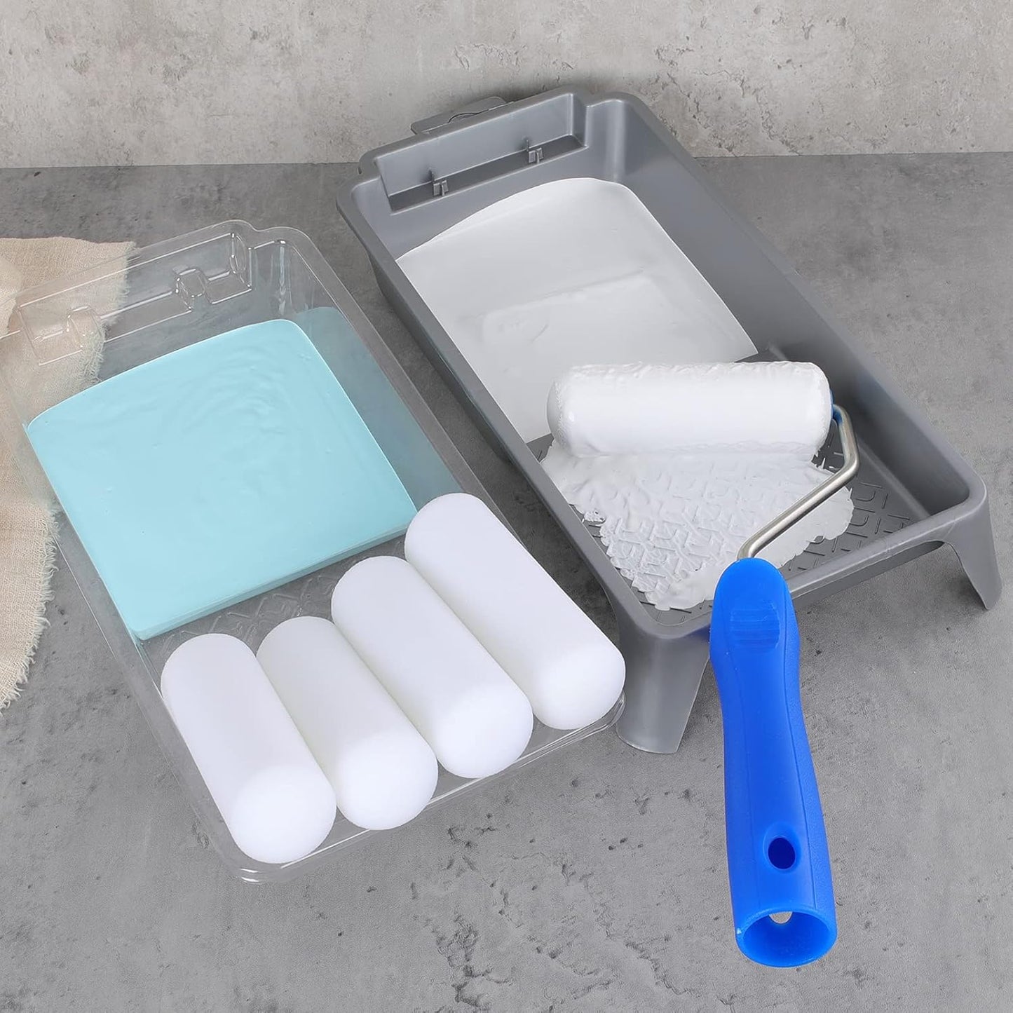 4 Inch Foam Paint Roller Kit, 8 Pack - Mini Roller Set with 4” Small Roller Covers, Frame, Tray & Liner for Smooth Painting on Walls, Trim, Furniture, Home DIY Projects