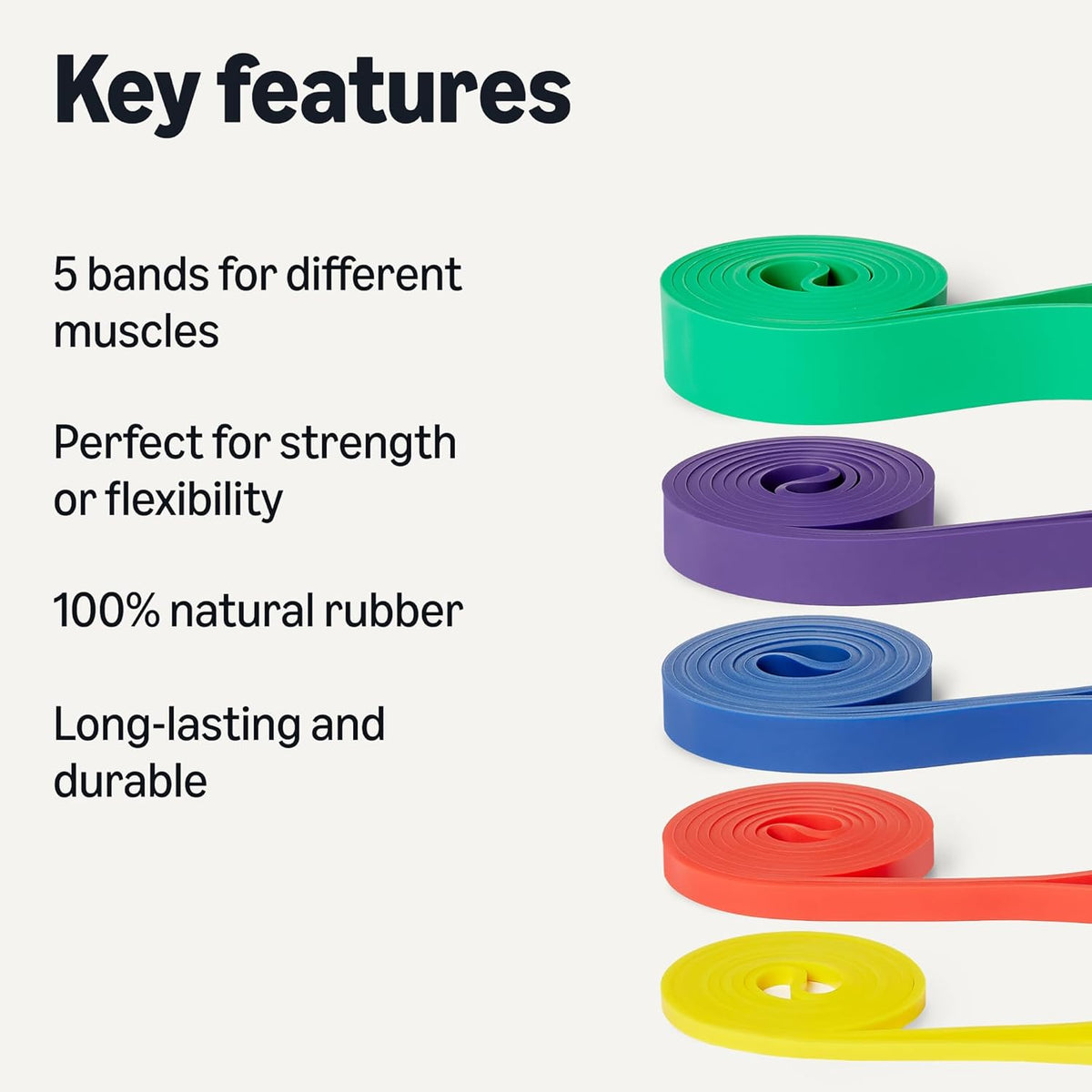Exercise Resistance Bands for Working Out, Set of 5, Multiple Resistance Levels