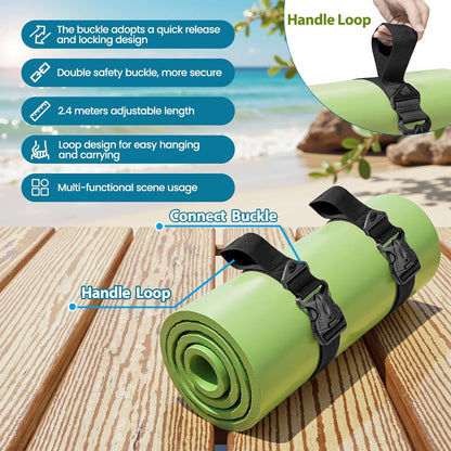 Multifunctional Floating Mat Straps with Quick - Release Buckles, Reusable Securing Straps with Hook - Attach Eyelets & Comfortable Carry Loops for Baby Crawling Mat, Yoga, Camping