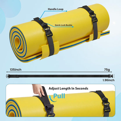 Multifunctional Floating Mat Straps with Quick - Release Buckles, Reusable Securing Straps with Hook - Attach Eyelets & Comfortable Carry Loops for Baby Crawling Mat, Yoga, Camping