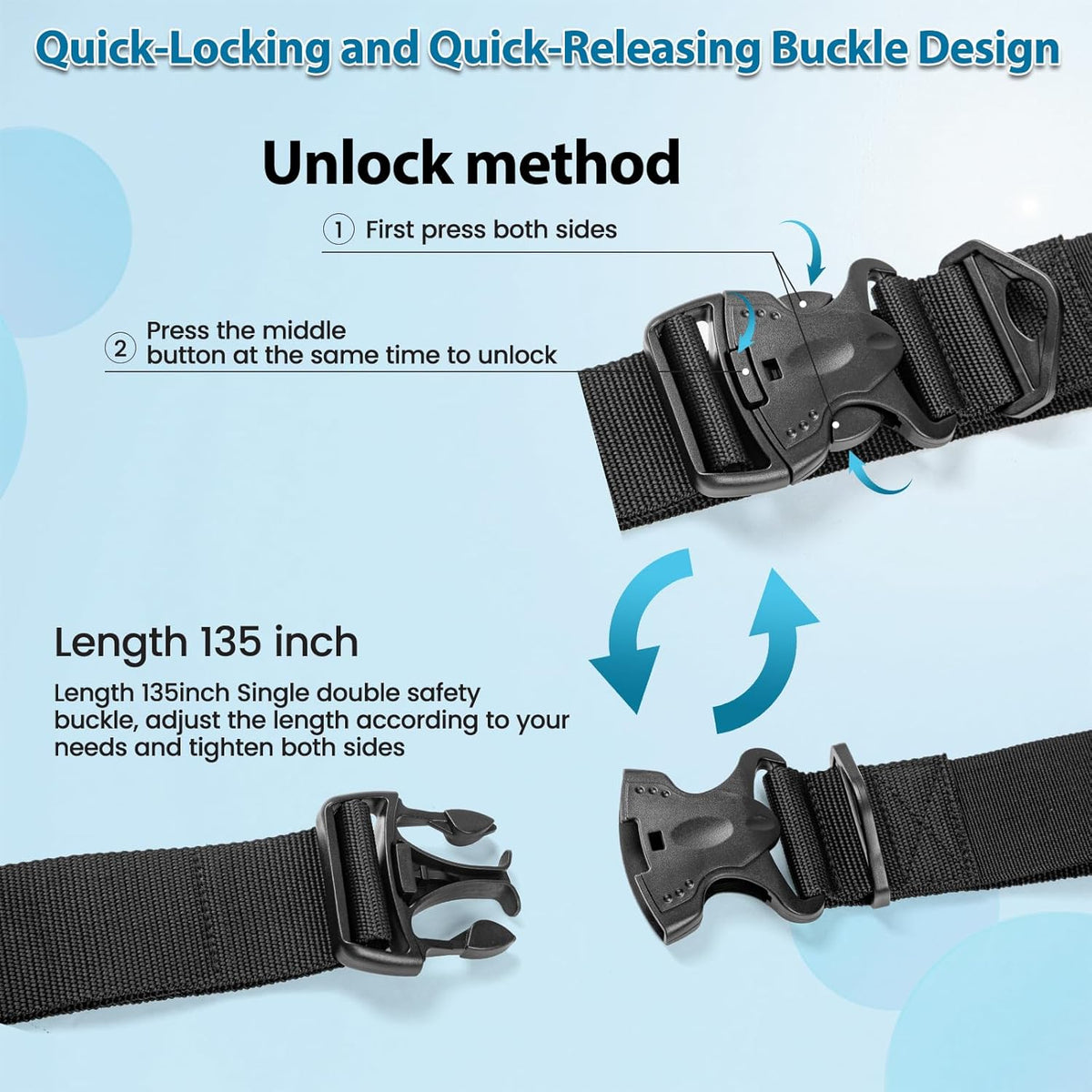Multifunctional Floating Mat Straps with Quick - Release Buckles, Reusable Securing Straps with Hook - Attach Eyelets & Comfortable Carry Loops for Baby Crawling Mat, Yoga, Camping