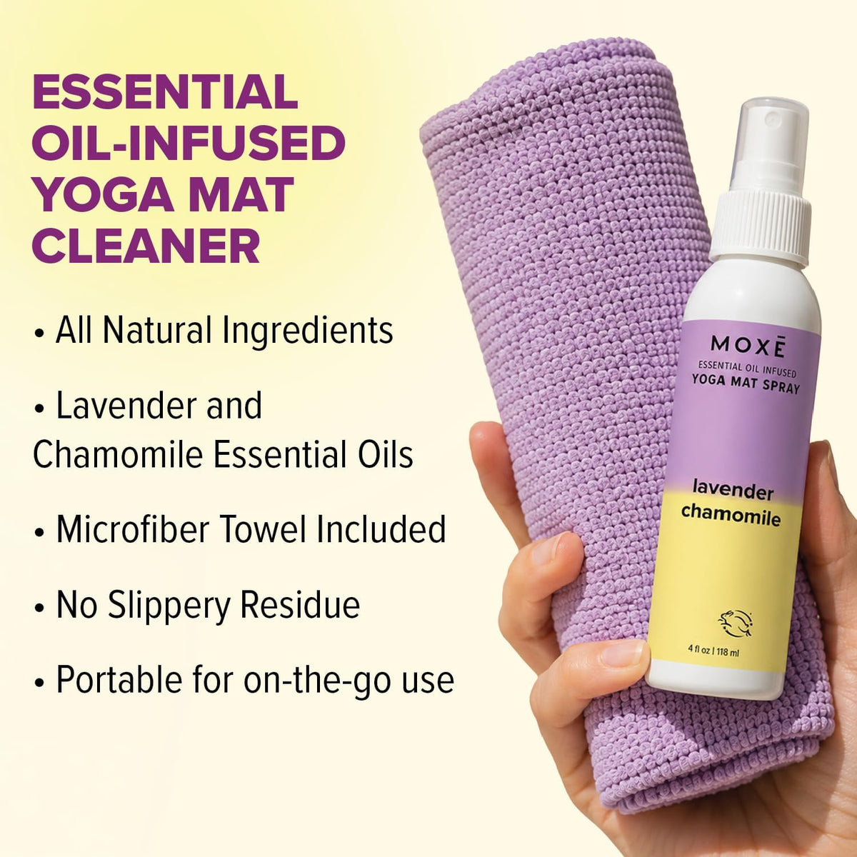 Yoga Mat Cleaner Spray, Rosemary & Lemon Essential Oils, 4oz | Plant-Based Cleaner Refreshes and Deodorizes Yoga Mats and Exercise Equipment; Non-Toxic Formula for Home, Studio Or Gym Use