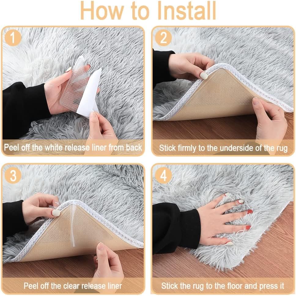 Rug Pad, Triangle Anti Slip and Non Curling Rug Pad, Keep Rug in Place, Protect Floor - Washable and Reusable Non-Trace Removable Rug Tape for Hardwood Floor (Clear, 8 pcs)