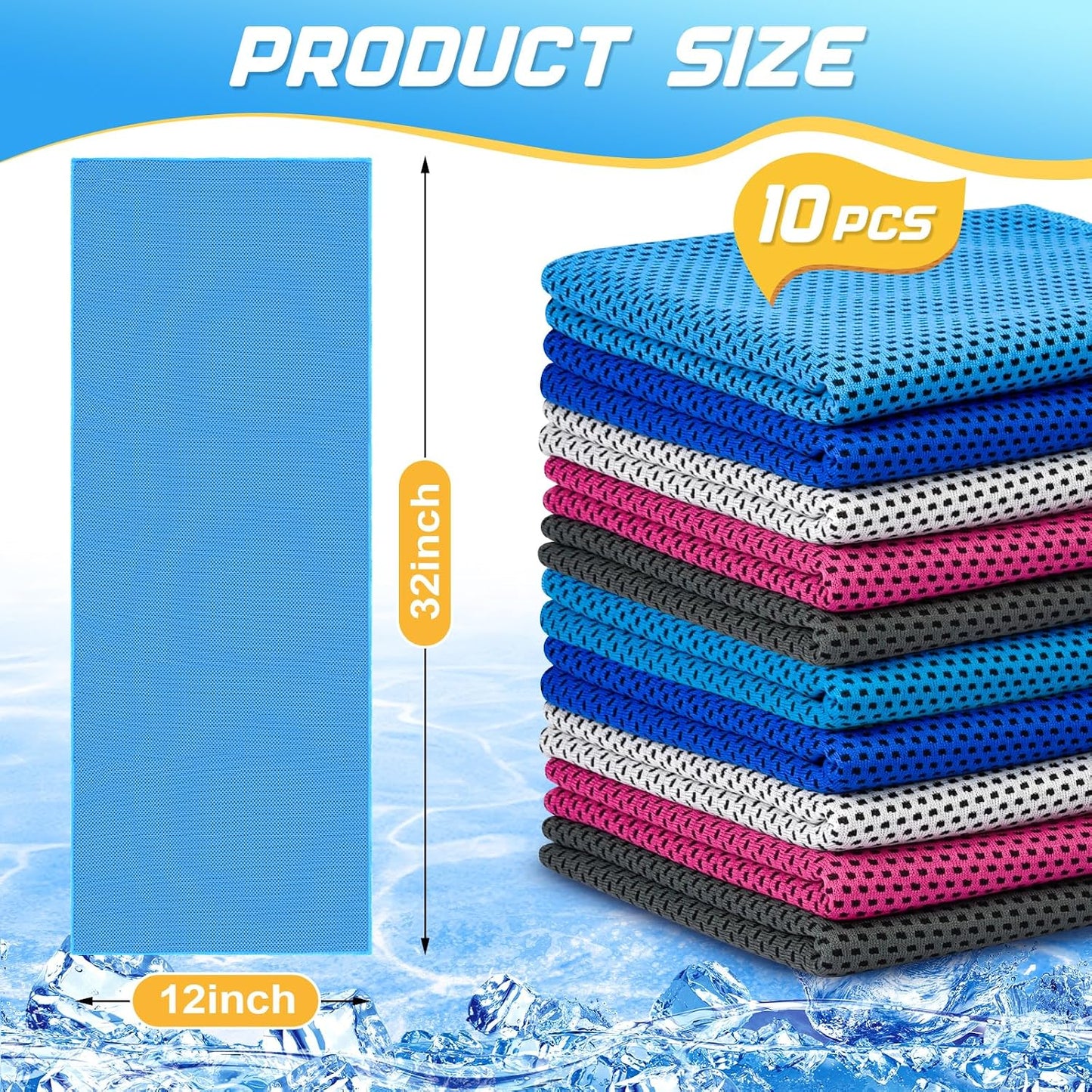 10 Pack Cooling Towels, Cooling Towels for Neck and Face, Sweat Microfiber Towel Soft Breathable Towel for Gym, Yoga, Camping, Running, Fitness, Workout & More Activities