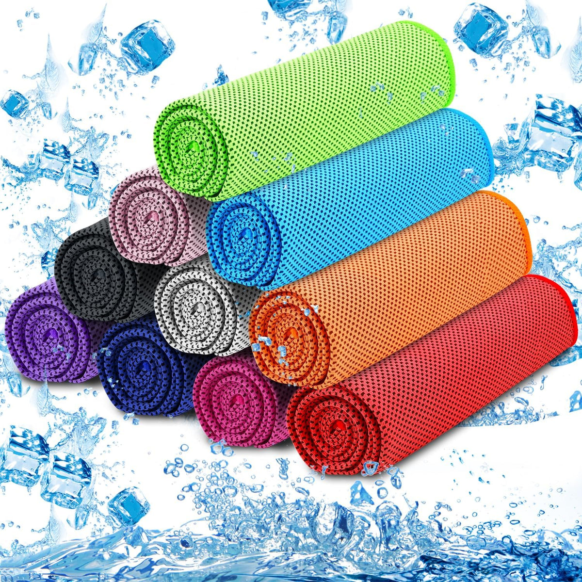 10 Pack Cooling Towels, Cooling Towels for Neck and Face, Sweat Microfiber Towel Soft Breathable Towel for Gym, Yoga, Camping, Running, Fitness, Workout & More Activities