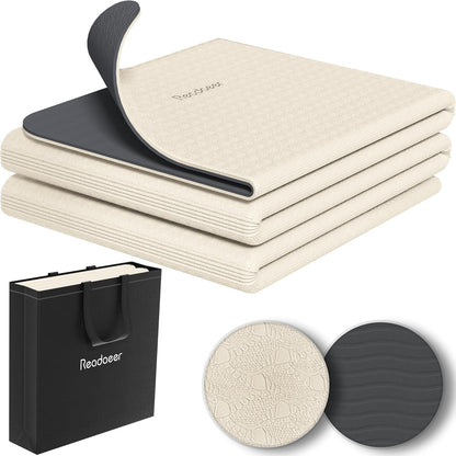 Foldable Yoga Mat for Travel Folding Yoga Mat 6mm Thick with Carrying Bag, Non-Slip TPE Exercise Pilates Mat for 72" L x 24" W x 0.24 Inch